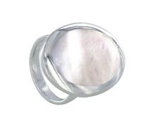 LES POULETTES BIJOUX - Anillo de Plata 925 Óvalo Espejo de Nácar - taille 20 (19,1 mm)