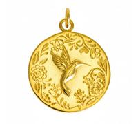 LES POULETTES BIJOUX - Colgante de Chapado Oro Medalla Redonda Colibrí