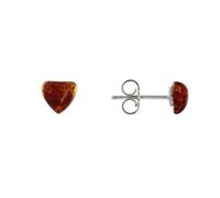 LES POULETTES BIJOUX - Pendientes Clavo de Plata 925 Pequeño Corazón de Ámbar