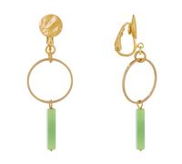 LES POULETTES BIJOUX - Pendientes Clip Dorado Círculo y Perla Rectangular Brillante - Verde