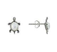 LES POULETTES BIJOUX - Pendientes de Plata 925 Tortuga de las Galápagos y Cabujón de Nácar Marfil