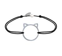 LES POULETTES BIJOUX - Pulsera de Enlace Medalla de Plata 925 Cabeza de Gato Calada - Negro
