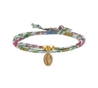 LES POULETTES BIJOUX - Pulsera Doble Enlace liberty y Pequeño Medallón Ovalado Virgen Milagrosa Chapado en Oro - Blanco
