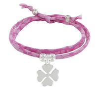 LES POULETTES BIJOUX - Pulsera Dos Vueltas de Tejido liberty y Trebol de Plata 925 - Colors - Rosa