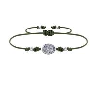 LES POULETTES BIJOUX - Pulsera Enlace Medalla de Plata 925 Ovalada Virgen Milagrosa - Verde Oscuro