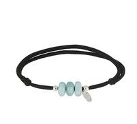 LES POULETTES BIJOUX - Pulsera Enlace Negro 3 Anillos de Larimar y Dos Perlas de Plata 925