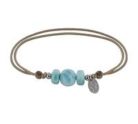LES POULETTES BIJOUX - Pulsera Enlace Una Perla y Dos Anillos de Larimar - Beige