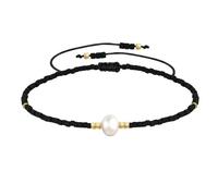 LES POULETTES BIJOUX - Pulsera Eslabón Perla de Agua Dulce Blanca y Pequeñas Cuentas Mate - Negro