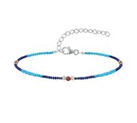 LES POULETTES BIJOUX - Pulsera Metal Plateado Cuentas de Turquesa Lapislázuli y Cornalina M2