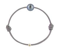 LES POULETTES BIJOUX - Pulsera Mi Perla - Perla Negra Cultivada sobre Enlace de Algodon Les Poulettes - Classics - Gris
