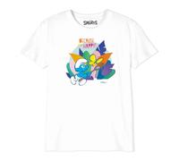 Les Schtroumpfs «Because I'm Happy Butterfly» BOSMURFTS028 - Camiseta para niño, Color Blanco, Talla 08 años, Blanco, 8 Años