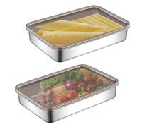 Les-Theresa 2 recipientes para carne de delicatessen con tapas, caja de tocino y contenedor de acero inoxidable, caja de ahorro para pasta, apio, etc. (19,5 x 14 x 4 cm)