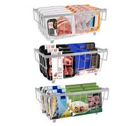 Les-Theresa 3 Unidades Cesta Arcon Congelador, 37.2 * 18.8 * 14 cm Cesta de Almacenamiento en el Congelador con Asas y Fondo Antideslizante, Almacenamiento Apilable para Frigorífico, Armario (Blanco)