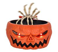 Les-Theresa Cuenco de dulces de Halloween para truco o trato, plato de caramelo de calabaza con mano de esqueleto en movimiento, soporte para adornos de calavera de Halloween, 11 x 4.7 pulgadas