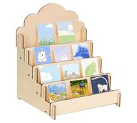 Les-Theresa - Expositor postal, 30 x 26,5 x 35 cm, soporte para tarjetas postales, de 4 niveles, estante de madera, expositor de madera, escalera de madera, soporte para folletos y revistas, soporte