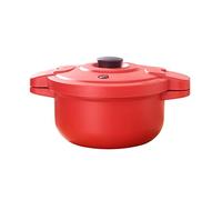 Les-Theresa Olla de arroz de 2 capas para microondas, con cuchara de arroz, olla de vapor para pasta, papas, verduras (rojo)