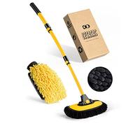 lesasas Kit de cepillo de lavado de coche con mango extensible de 50-102cm, fregona y manopla de microfibra de felpilla suave, poste doblable de 15°, herramienta de limpieza automática sin arañazos