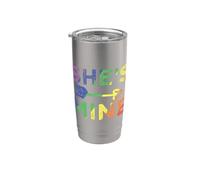 Lesbian Couple She's Mine Matching LGBT Pride Vaso térmico de acero inoxidable de doble pared