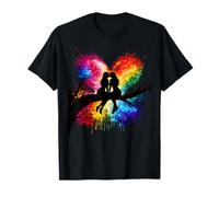 Lesbian Girls Kissing on Tree Branch Rainbow Silhouette Camiseta