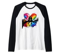 Lesbian Girls Kissing on Tree Branch Rainbow Silhouette Camiseta Manga Raglan