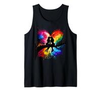 Lesbian Girls Kissing on Tree Branch Rainbow Silhouette Camiseta sin Mangas