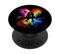 Lesbian Girls Kissing on Tree Branch Rainbow Silhouette PopSockets PopGrip Adhesivo