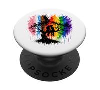 Lesbian Girls Kissing on Tree Branch Rainbow Silhouette PopSockets PopGrip Adhesivo