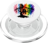 Lesbian Girls Kissing on Tree Branch Rainbow Silhouette PopSockets PopGrip para MagSafe