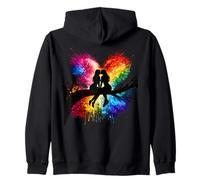 Lesbian Girls Kissing on Tree Branch Rainbow Silhouette Sudadera con Capucha