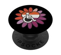 Lesbian Les Pride Disabled Wheelchair Heart Flower Petals PopSockets PopGrip Adhesivo