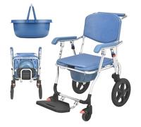 LESBJFDM Silla WC Personas Mayores, Silla Orinal para Personas Mayores, Silla Ducha Minusvalidos Plegable, Silla Ducha con Ruedas, Silla De Ruedas para Ducha Y WC con Ruedas Plegable