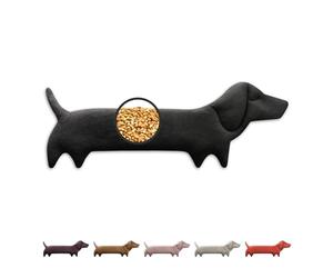 LESCHI Bolsa Semillas Microondas Teckel 52x20 cm, Saco de Semillas de 100% Algodón y Trigo Orgánicos, Saco Térmico de Semillas para Microondas para Cuello, Cervical y Espalda, Perro salchicha negro