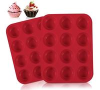 Leseed 2 Piezas Moldes Magdalenas Silicona - Molde Silicona Horno sin BPA, con Revestimiento Antiadherente - Reutilizables Molde Magdalenas Horno para 24 Magdalenas, Apto para Lavavajillas (Rojo)