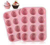 Leseed 2 Piezas Moldes Magdalenas Silicona - Molde Silicona Horno sin BPA, con Revestimiento Antiadherente - Reutilizables Molde Magdalenas Horno para 24 Magdalenas, Apto para Lavavajillas (Rosa)