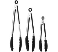 Leseed Silicone Kitchen Tongs Set of 3 Pieces, Silicone Kitchen Tongs Resistant to High and Low Temperatures, Kitchen Tongs with Safety Lock for Easy Storage