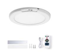 Leselux Lámpara de Techo LED con Detector de Movimiento, 6000mAh Recargable Plafón de Techo con Mando a Distancia, 3000K/4500K/6500K Regulable Luz Techo Redondo para Pasillo, Escalera, Sótano, Ø19CM