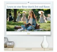 Lesen ist eine Reise durch Zeit und Raum (hochwertiger Premium Wandkalender 2026 DIN A2 quer), Kunstdruck in Hochglanz: Wenn beim Lesen Gedanken Formen annehmen
