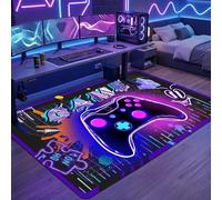 Leseogye Alfombra para juegos con 4 adhesivos, felpudo antideslizante con diseño de controlador, decoración para habitación de juegos, 80 x 120 cm