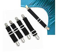 Lesfit 4 Piezas Pinza sujeta sabanas bajeras, Elastica Sujetadores para Sábanas, Ajustables Sujetadores de Hojas, Correas Cama Clips para sofás(Negro)
