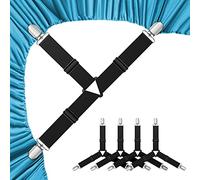 Lesfit 4 Piezas Pinza sujeta sabanas bajeras, Triángulo Elastica Sujetadores para Sábanas, Ajustables Sujetadores de Hojas, Correas Cama Clips para sofás(Negro)
