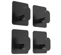 Lesfit Ganchos Adhesivos en Acero Inoxidable Negro, Colgador Toalla Impermeable Extra Resistente Sin Perforación, 4 Piezas Colgadores Adhesivos Resistentes Perchas para Baño, Pared, Cocina