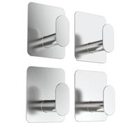 Lesfit Ganchos Adhesivos en Acero Inoxidable Plata, Colgador Toalla Impermeable Extra Resistente Sin Perforación, 4 Piezas Colgadores Adhesivos Resistentes Perchas para Baño, Pared, Cocina