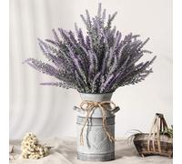 LESING Flores Artificiales de Lavanda con jarrón, Plantas de Lavanda Falsas en jarrón de Metal Decorativo, Flores rústicas Vintage para decoración del hogar de Granja (corazón, Morado)