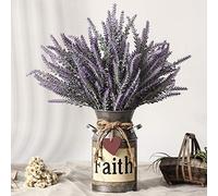 LESING Flores Artificiales de Lavanda con jarrón, Plantas de Lavanda Falsas en jarrón de Metal Decorativo, Flores rústicas Vintage para decoración del hogar de Granja (fe, Morado)
