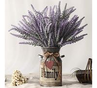 LESING Flores Artificiales de Lavanda con jarrón, Plantas de Lavanda Falsas en jarrón de Metal Decorativo, Flores rústicas Vintage para decoración del hogar de Granja (Familia, Morado)