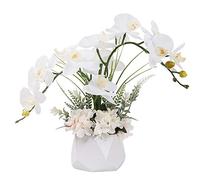 LESING Flores Artificiales de ocquídeas Artificiales en Maceta, Flores Artificiales con jarrón, orquídea sintética para decoración del hogar e Interiores (Estilo 2, jarrón Blanco)