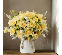 LESING Flores Artificiales Gardenia de Seda con Modernos Ceramica Jarrones de Flores para 3 Piezas de Ramo Novia para Centro de Mesa Decoración, Oficina, Hogar, Cocina, Regalo - champán