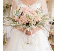 LESING Ramos de Boda de Novia de 11.8 Pulgadas, Ramo de Rosas Artificiales, Hecho a Mano, románticos, Ramos de Boda para Novia, Dama de Honor sosteniendo Flores (Ramo de Rosas-Rosa)