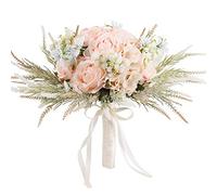 LESING Ramos de Boda de Novia de 11.8 Pulgadas, Ramo de Rosas Artificiales, Hecho a Mano, románticos, Ramos de Boda para Novia, Dama de Honor sosteniendo Flores (Ramo de Rosas-Rosa)
