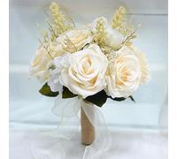 LESING Ramos de Boda de Novia, Ramo de Rosas Artificiales, Hecho a Mano, románticos, Ramos de Boda para Novia, Dama de Honor, con Flores (Ramo de Rosas Blancas)